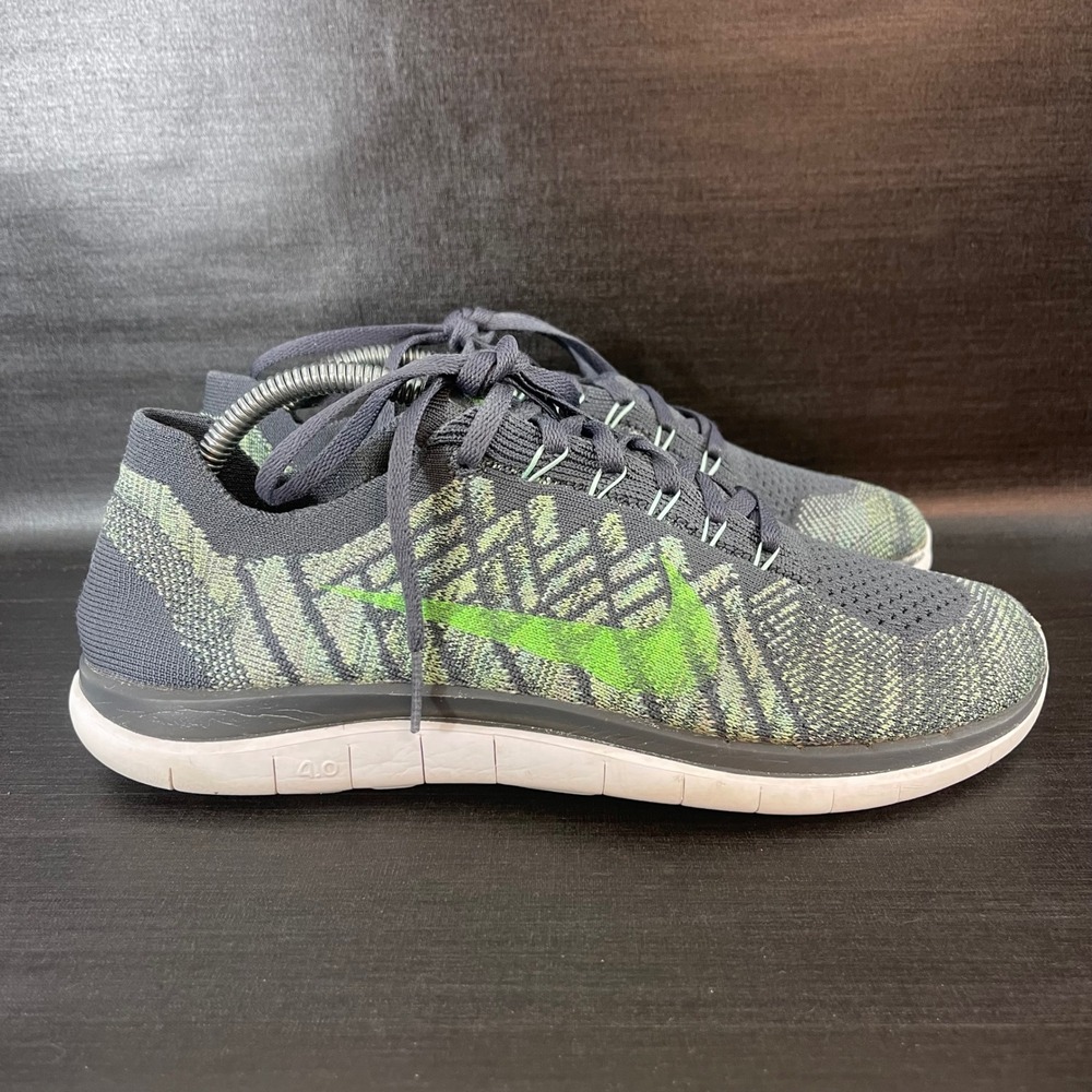 Nike‎ Free 4.0 Flyknit Womens sz 9 Grey Green Running Athletic Flex Shoes 717076